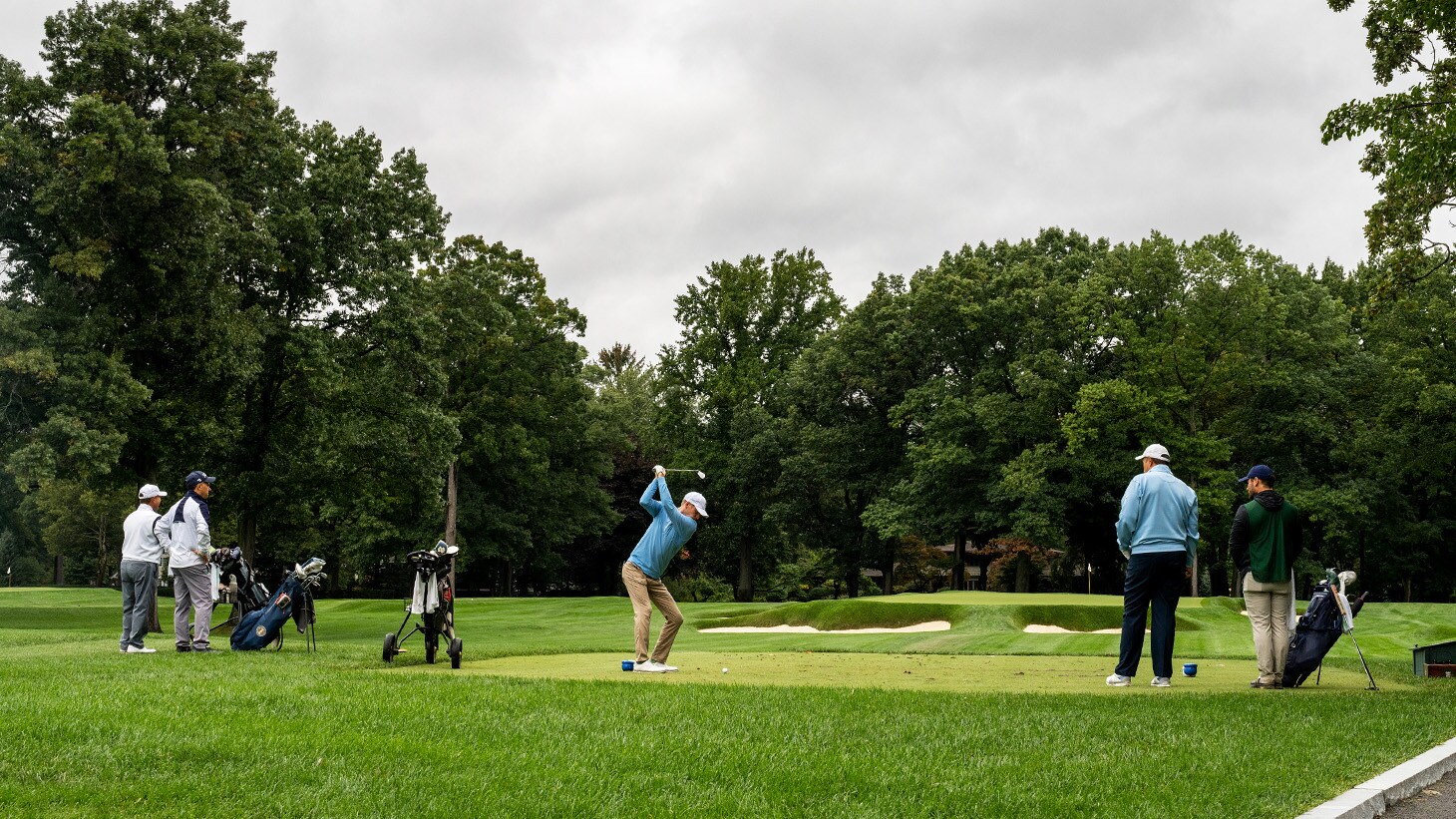Greg takes aim at the 180-yard par-3 5th hole....