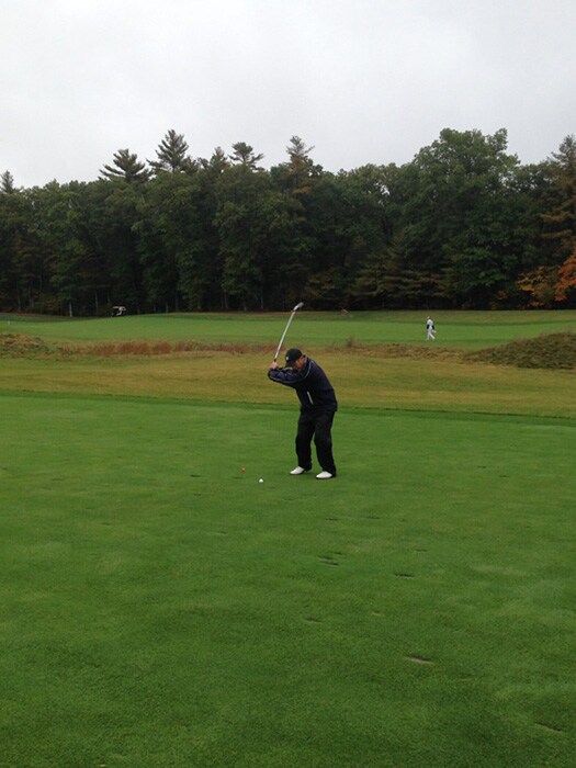Josh G. about to hit it close on the Par-4 6th.