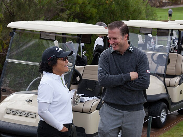 Here's Cathi catching up with Team Titleist...