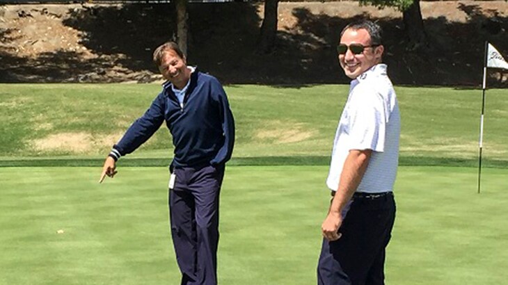 Mike and Chris selecting the holes for the putting...