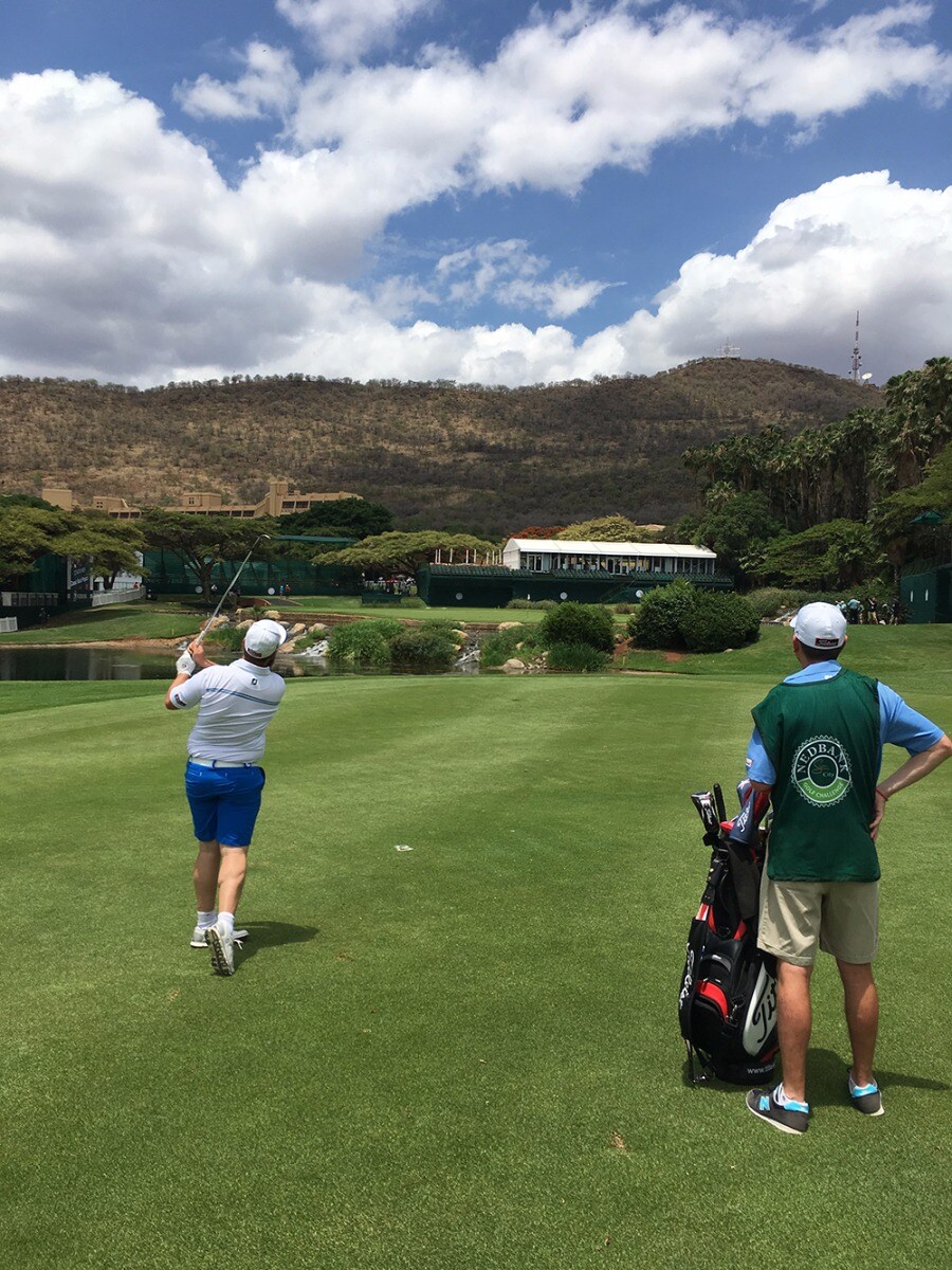 Beef sending one in to the island green.. an easy...