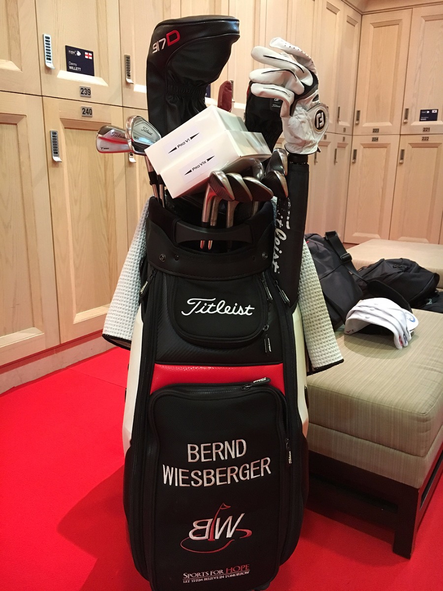 Bernd Wiesberger's bag in the locker room.